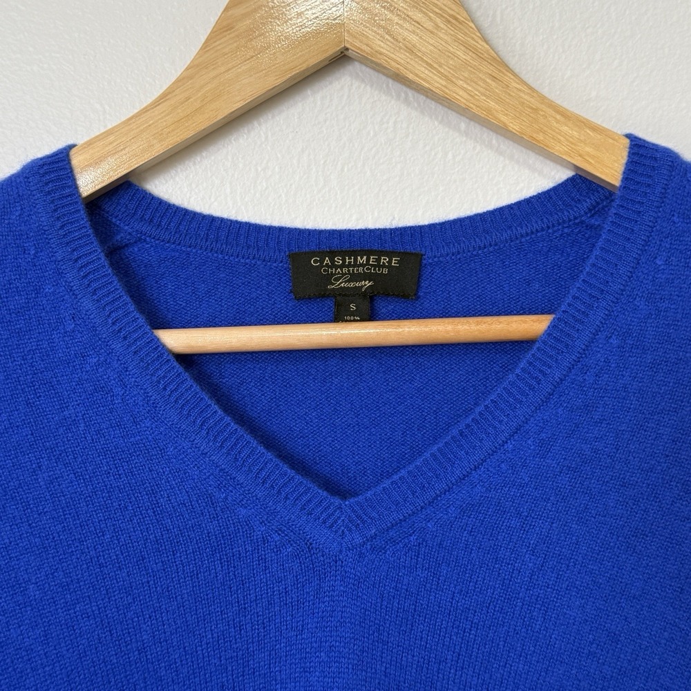 Cashmere Charter Club Luxury Sweater Womens Small Blue V Neck 100% Cashmere - Picture 3 of 6